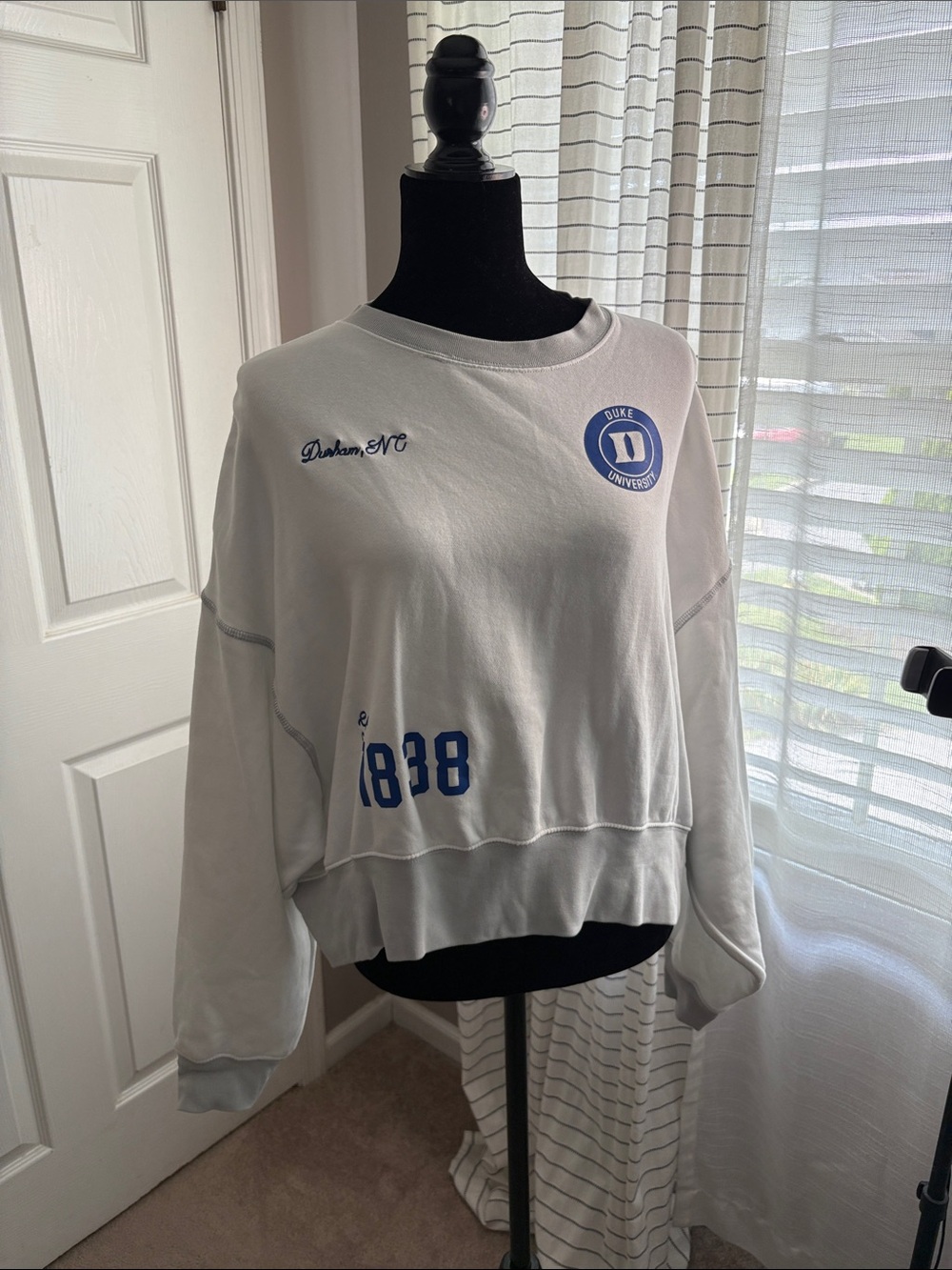 Nike White Crewneck Sweatshirt with Blue Devils Duke Crest